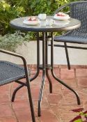 (R9F) 2x Eloise Bistro Table Black. Powder Coated Steel Frame. Toughened Glass Table Top. (H72x Di
