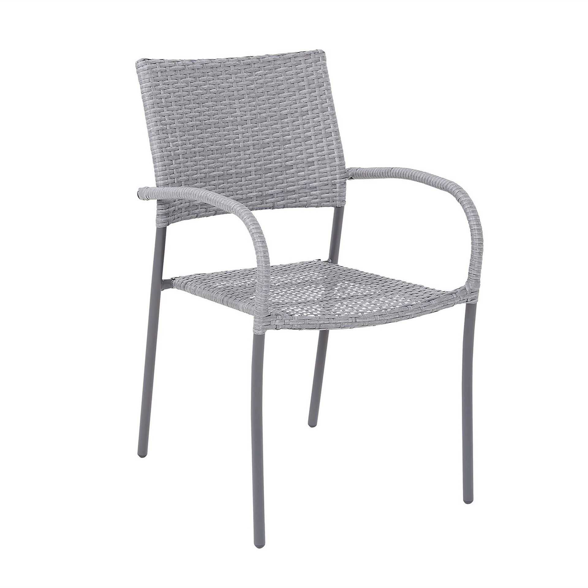 5x Grey Rattan Effect Stacking Chairs. 3x Appear Clean, Unused (2x Have Tag Attached). 2x Have Loos