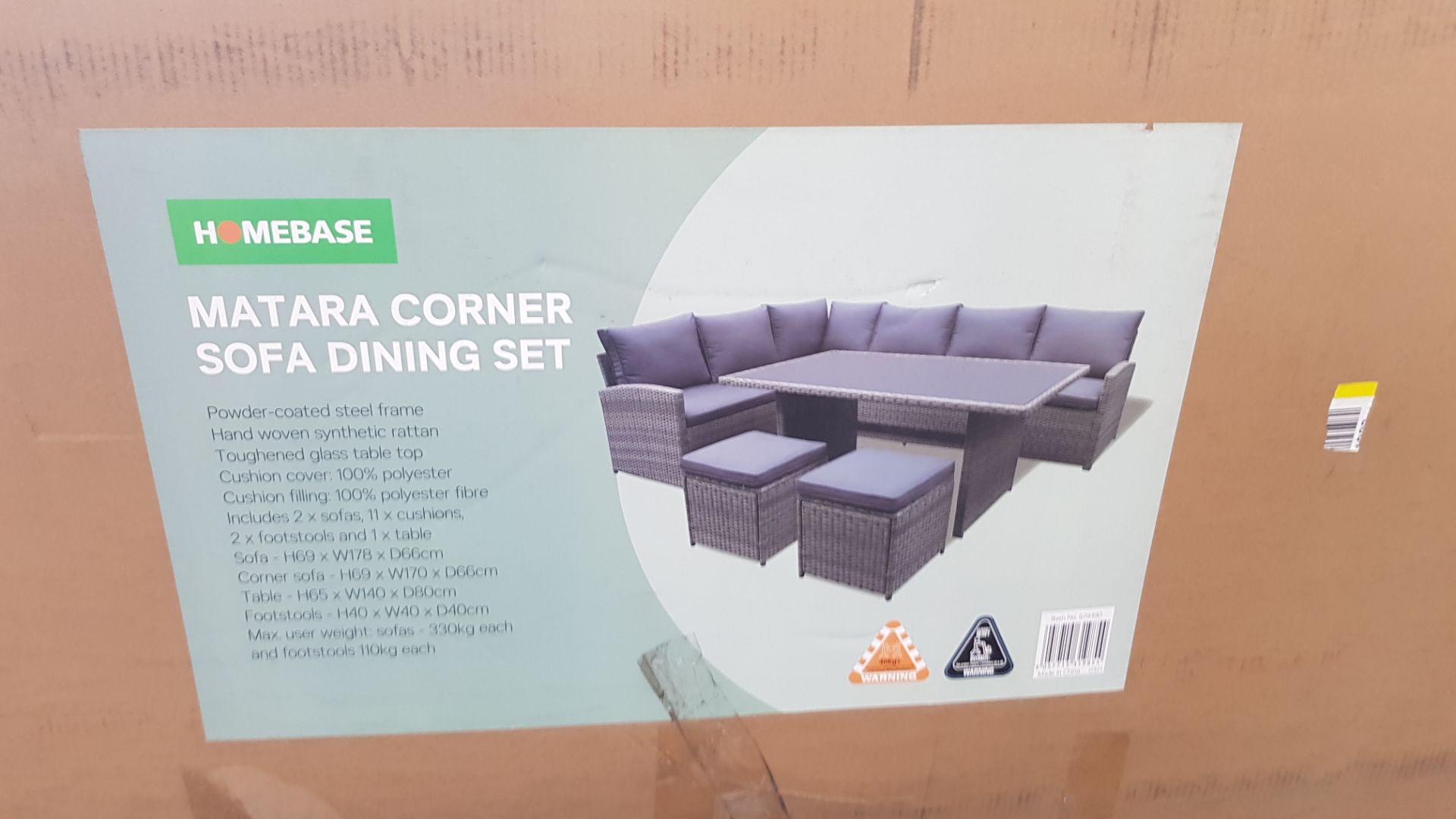 (R16) 1x Matara Corner Sofa Dining Set. Appears New, Unused. Original Table Not In Lot – Has Been