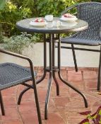 (R6L) 1x Eloise Bistro Table Black. Powder Coated Steel Frame. Toughened Glass Table Top. (H72x Dia