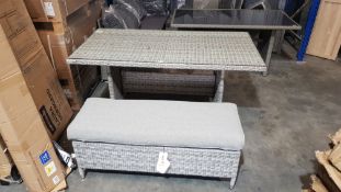 (R16) 2x Items. 1x Rattan Table With Tempered Glass Top (L150x D80x H68cm). (Some Rattan Loose On