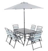 (R10H) 1x Wexfordly 6 Seater Folding Dining Set RRP £195. Steel Frame, With Toughened Glass Top. T