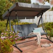 (R16) 1x 3 Seater Swing RRP £125. Powder Coated Steel Frame. (H165x W221.5x D130cm)