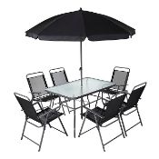 (R7H) 1x Cuba 8 Piece Patio Set RRP £180. Table: (120x 85cm With 5mm Safety Glass). 6x Folding Ch