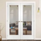 (R7H) 1x LPD Doors White Primed Pattern 10 Pair With Clear Glass Twin Door Pack RRP £316. Size: 48