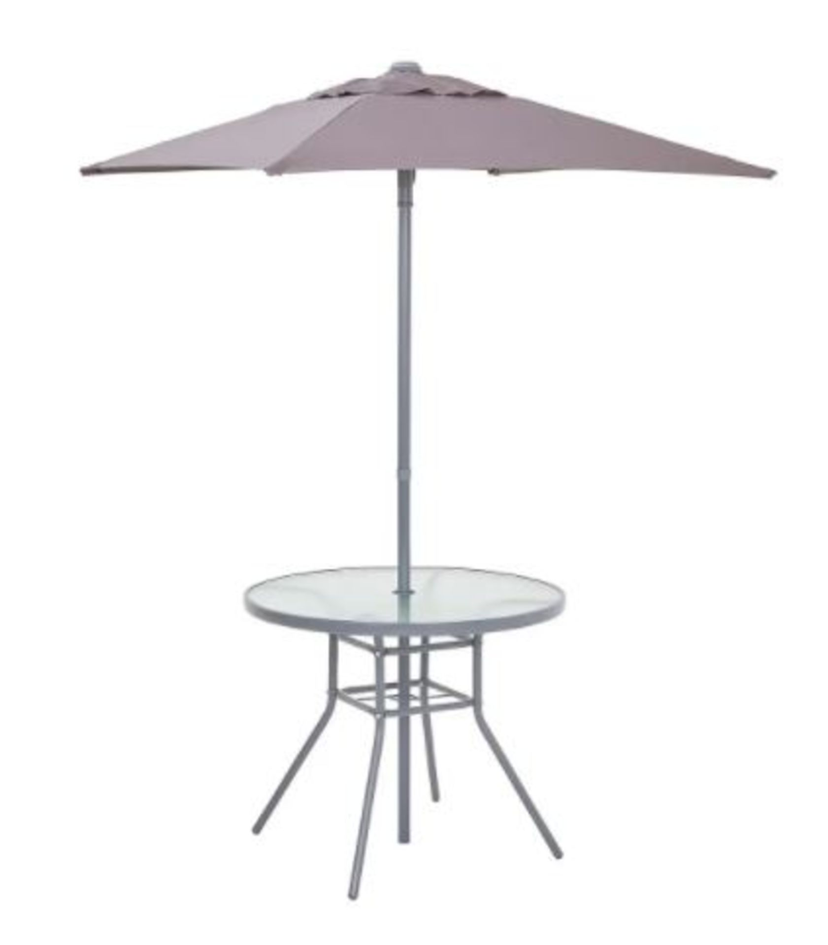 (R9F) 1x Andorra Round Table & Parasol. Powder Coated Steel Frame. Toughened Glass Top. Table: (H71