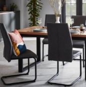 (R10G) 2x Skelby Cantilever Dining Chairs RRP £90. Black Metal Frame With Grey Faux Leather Uphols