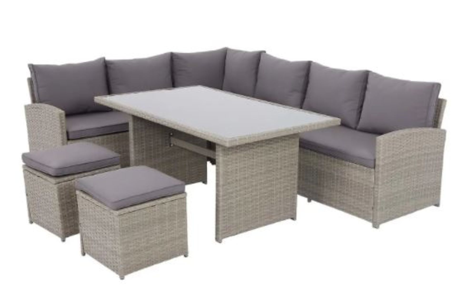 1x Matara 7 Seater Corner Garden Sofa Set RRP £700. Hand Woven Rattan Effect. Toughened Glass Top. - Image 2 of 6