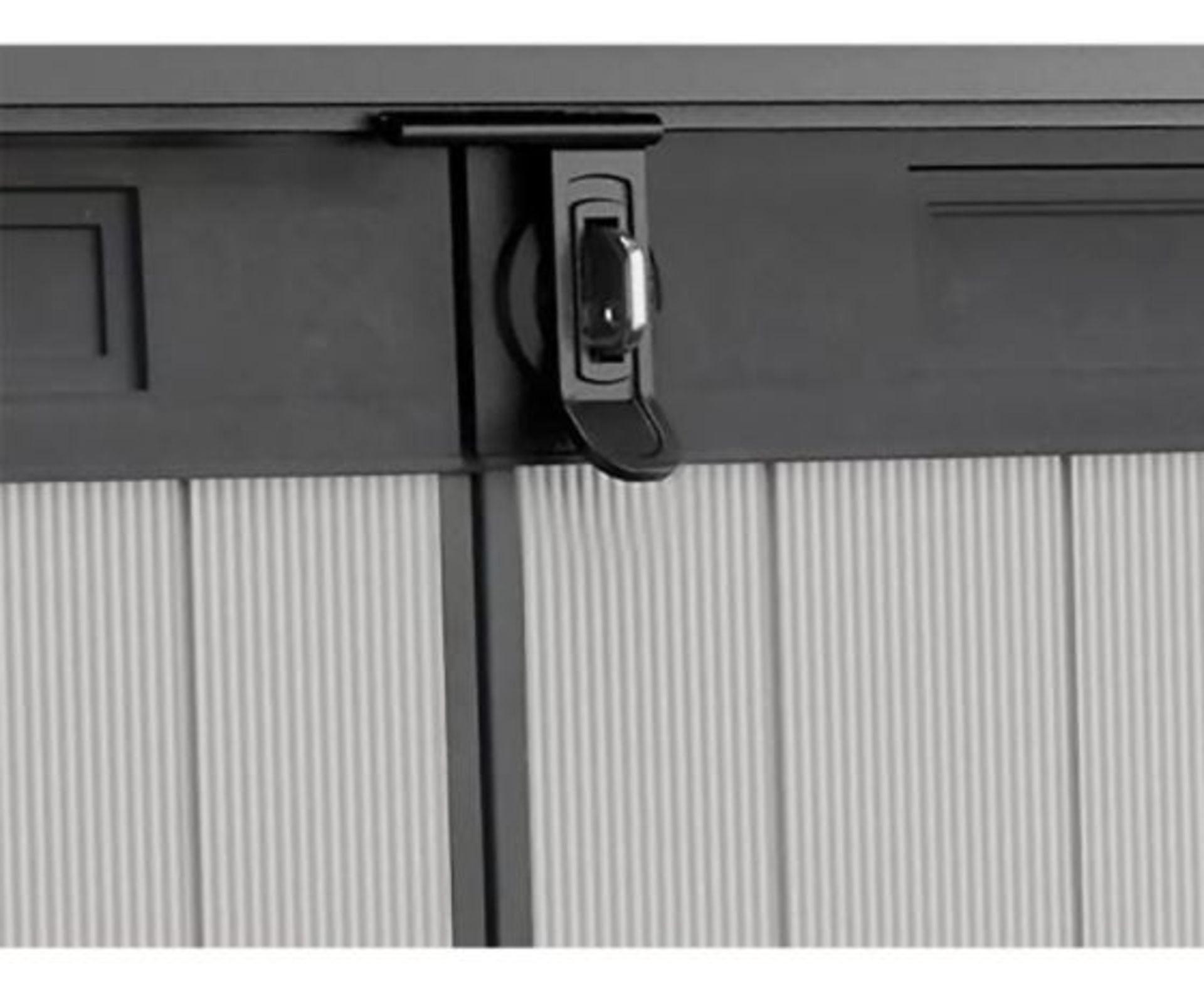(R16) 1x Keter Premier Jumbo Outdoor Plastic Garden Storage Shed Grey RRP £385. Piston Assisted Li - Image 5 of 13