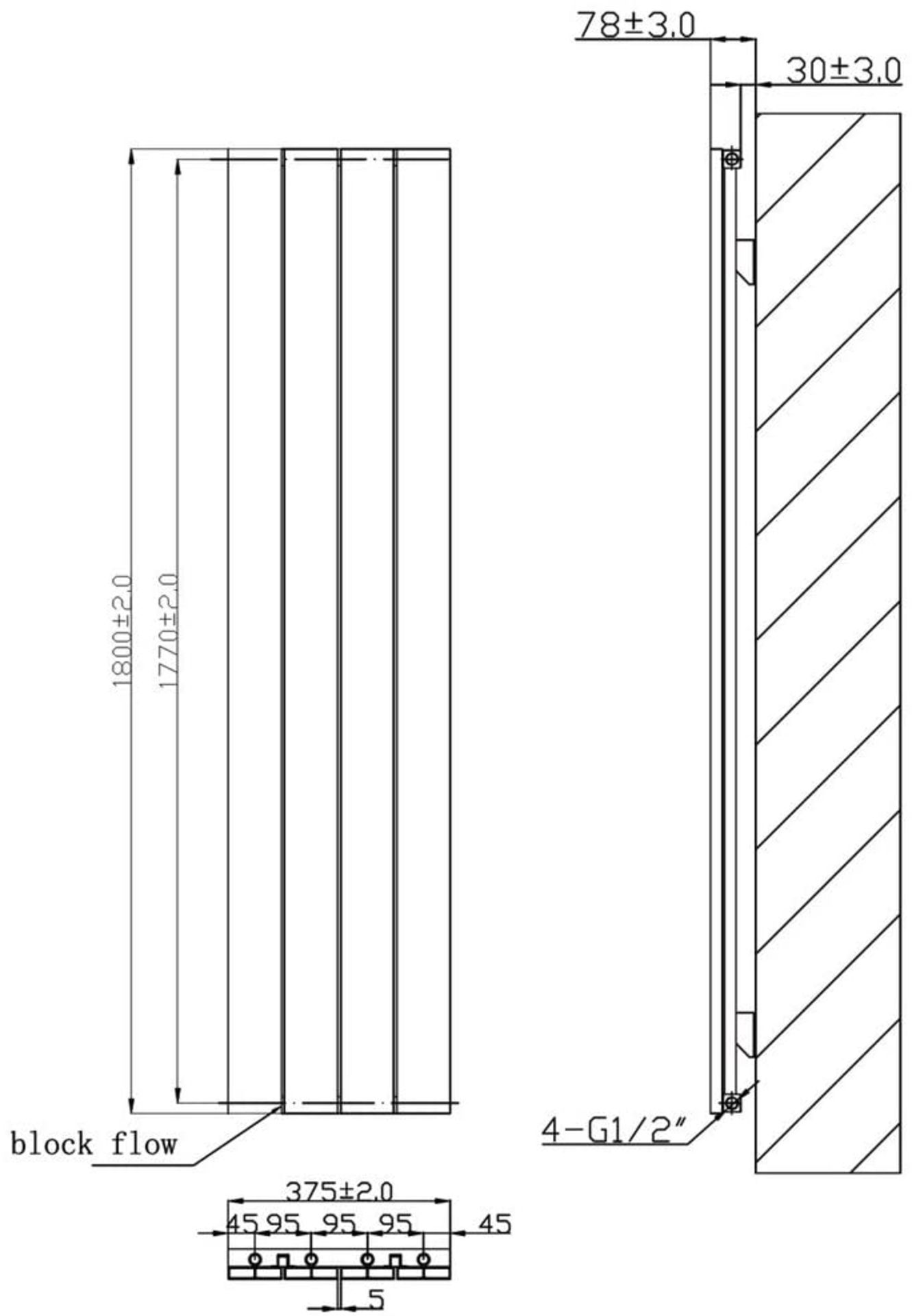 Deckon 1800 x 375mm horizontal or vertically mounted designer radiator in white. RA611 - Image 3 of 3