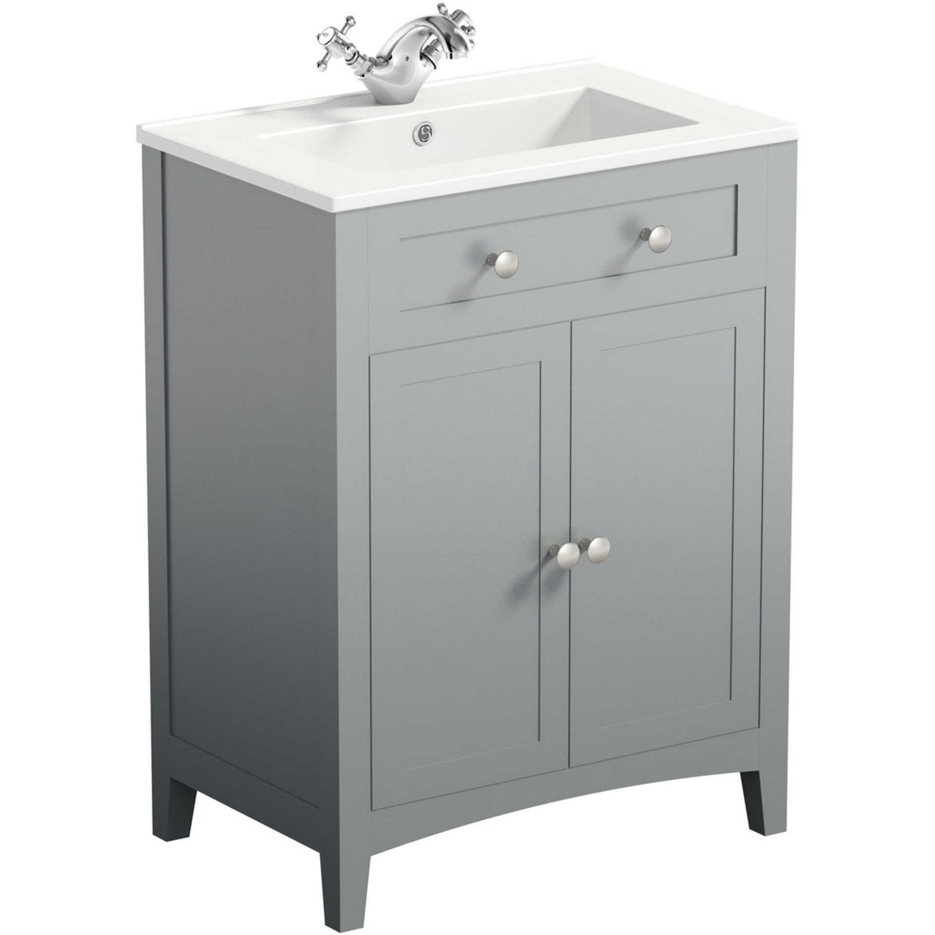 Pallet of bathroom stock to include - Camberley satin grey vanity unit, Straight bath front panel