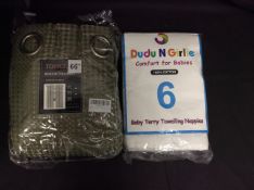 2x Mixed Home Items To Include Olive Curtains, Baby Towels