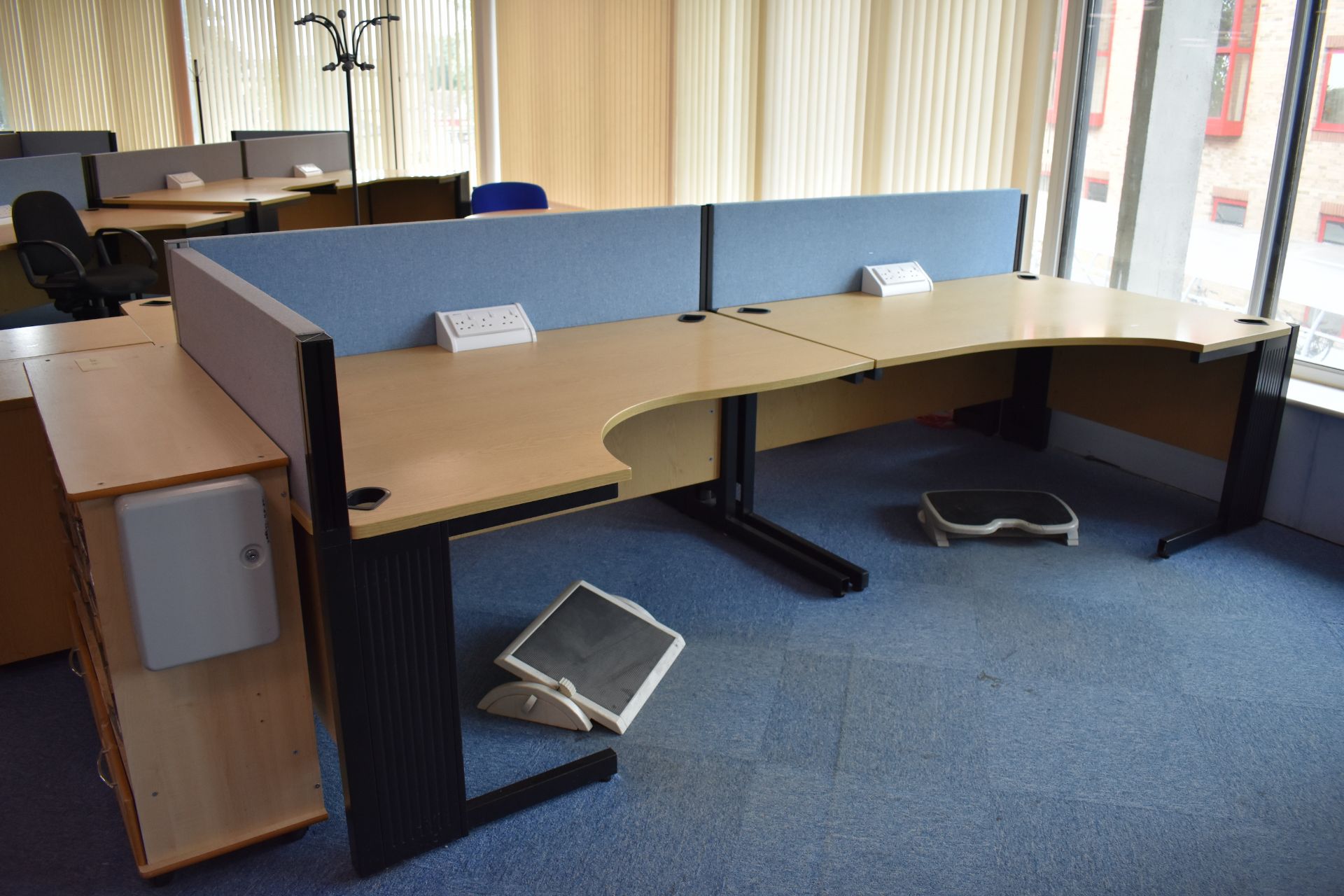 Hard Wired Corner Desk LH and RH, Desk Screen, Footrest, Coat Stand, Pedestals, Low Pigeon Unit - Image 8 of 8