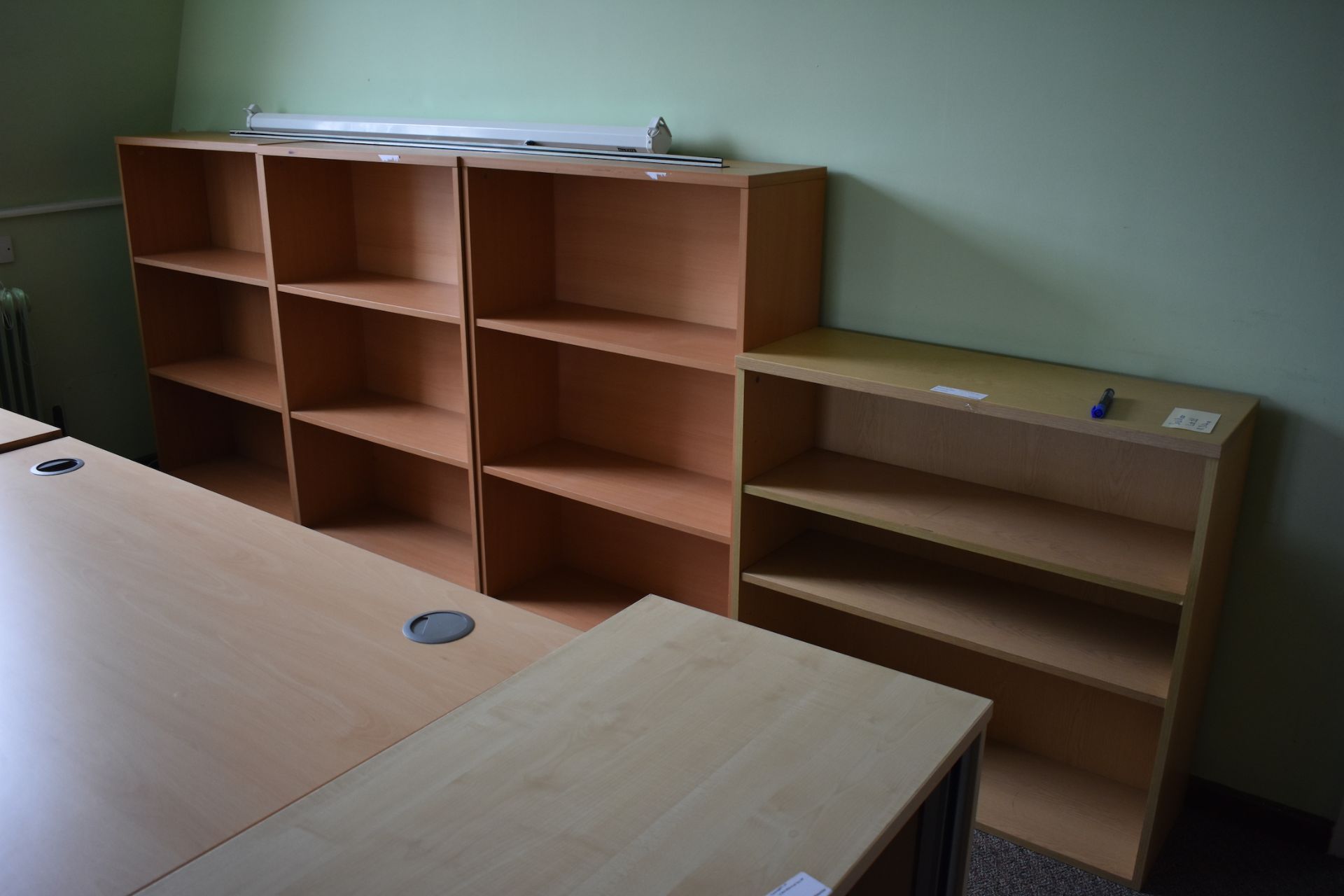 Desk x6, Cabinet, Coat Stand, Chair x3, Pinboard x2, Bookcase x4, Unit x2, Pedestal, Screens x7 - Image 5 of 10