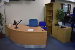 Curved reception desk, Pedestal, H2000 x W1000 tambour door unit, H720 x W800 hinged door unit