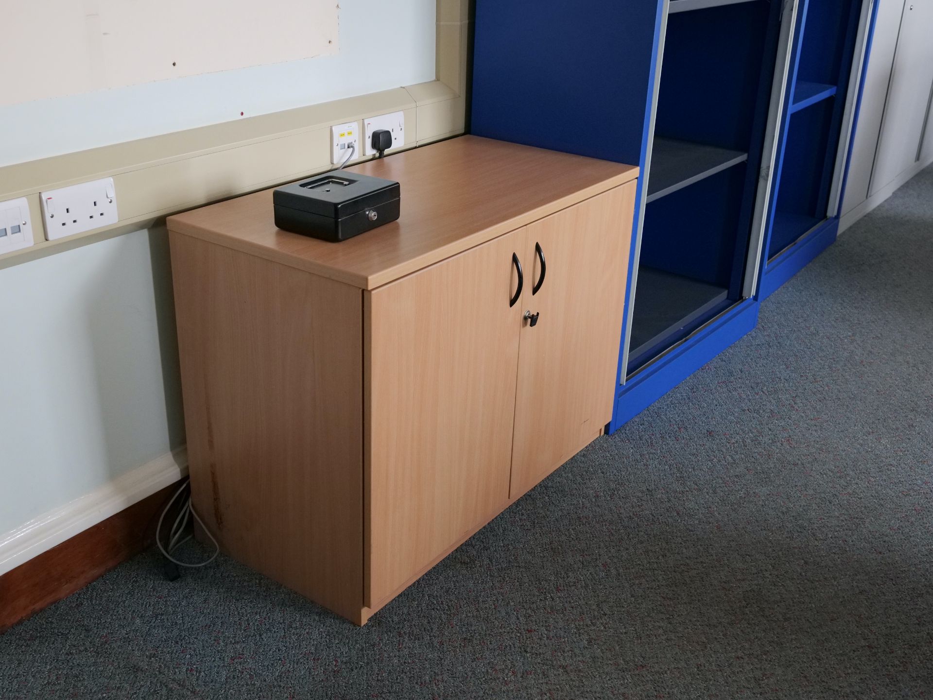 Desk x12, Chair x8, Tambour unit x4, Bookcase, Hinged unit x4, 9 drawer, Coat stand, Display case - Image 4 of 27