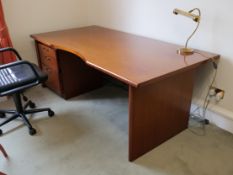 Desk, Pedestal, Table x2, Leather Chair x2, Visitor chair x8, Cabinet, Wardrobe, glasses, china