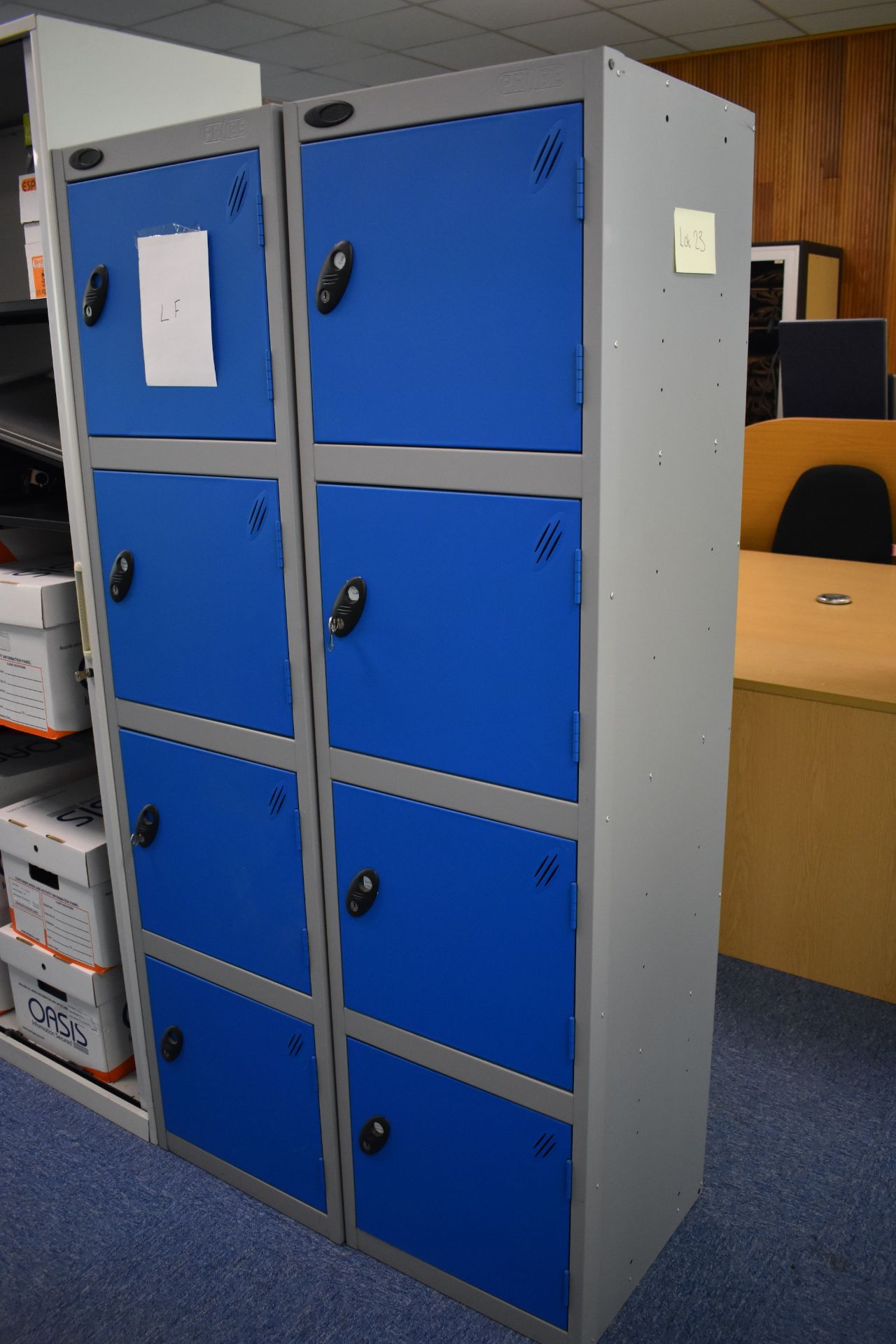 4 Locker Unit Qty 2, 8 Locker Unit Qty 5, H1800xW1000 Hinged Door Cabinet qty 2