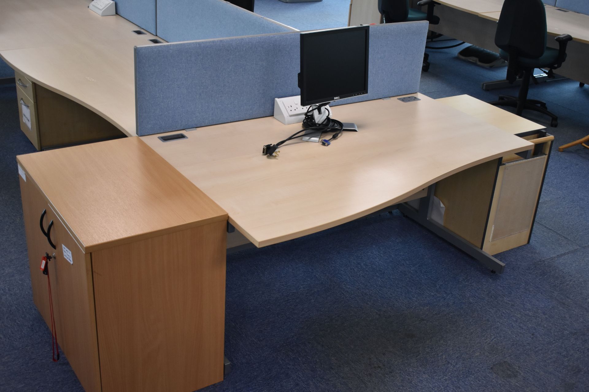 Hardwired Desk LH x3 & RH x3, Desk Screen, Task Chair, Pedestal, Low hinged door cabinet, Monitor - Image 2 of 11