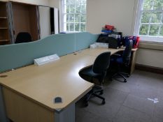 Corner desk x8, Task chairs x8, Desk screen x3, 4 Drawer filer x3, Unit x5, Coat stand qty 1