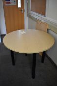 Corner Desk LH & RH, 4 Drawer Filer, 800dia meeting Table, Coat Stand, Task Chair, Pinboard x2.