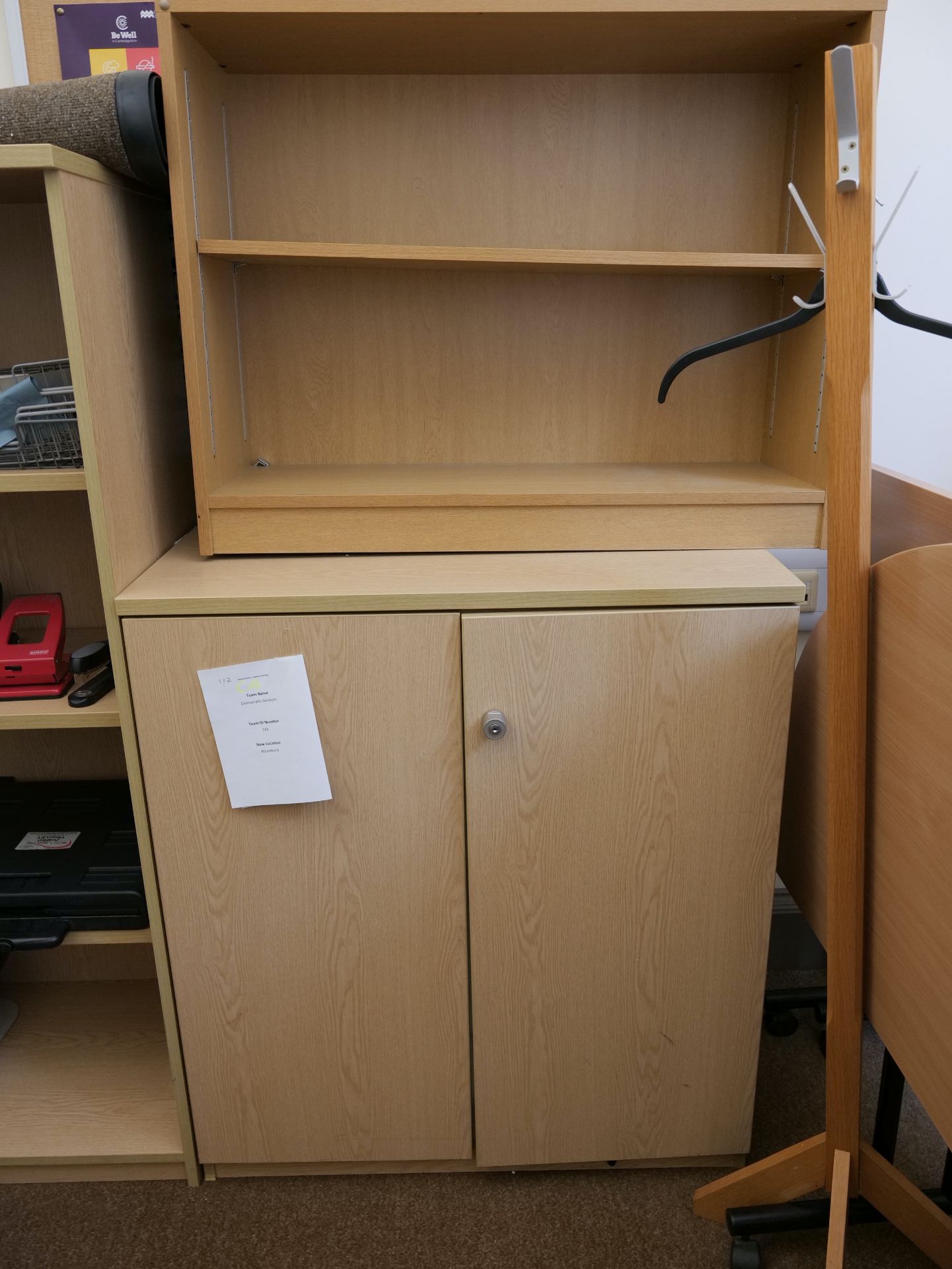 Door unit qty 5, Open bookcase x2, 4 drawer filer, Pedestal x2, meeting chairs x15 - Image 4 of 8