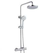 New (D85) Synergy Round Thermostatic Bar Mixer Shower With Shower Kit And Fixed Head - Chrome. ...