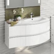 New 1040mm Amelie High Gloss White Curved Vanity Unit - Right Hand - Wall Hung. RRP £899.99.C...