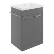 New (D28) Morina 615mm Floor Standing Basin Unit - Grey Gloss. RRP £455.00. This Furnitur...