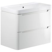 New (D27) Lambra 800mm Wall Hung 2-Drawer Vanity Unit With Basin - White Gloss. RRP £739.00. ...