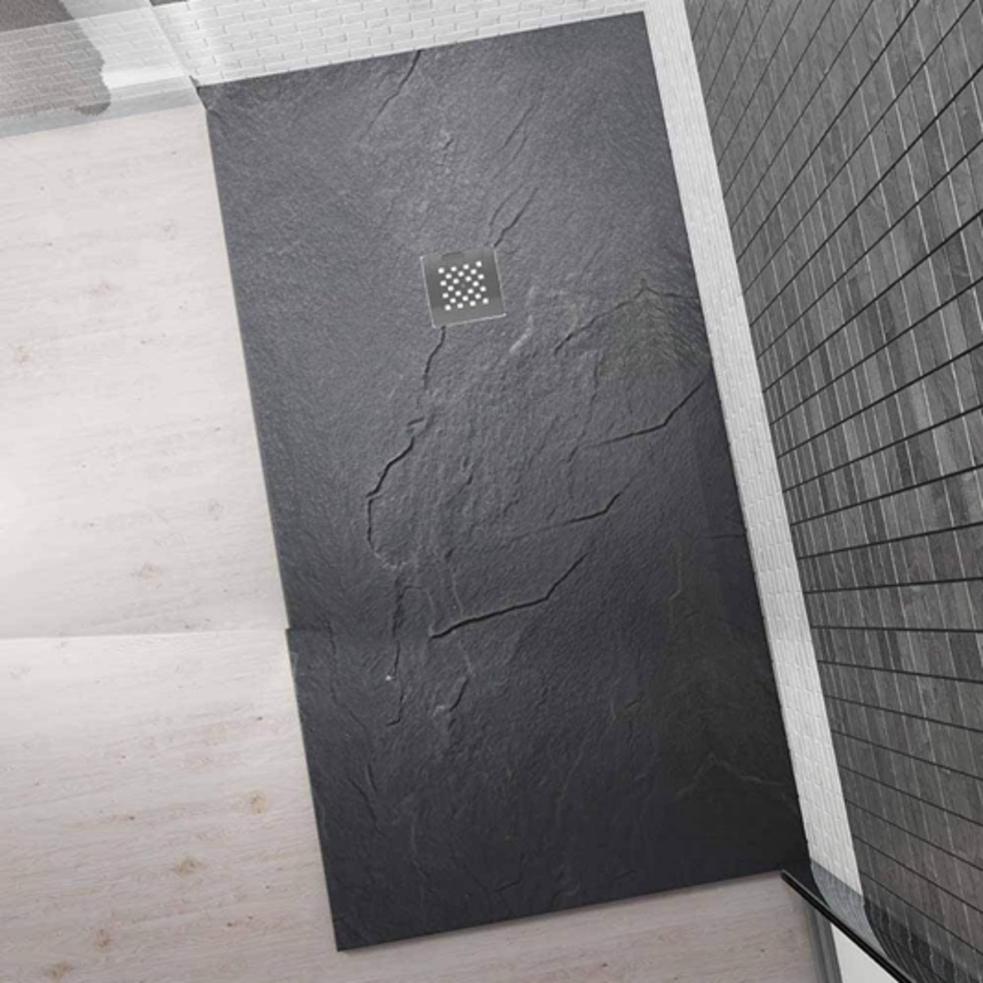 New 1000x800mm Rectangle Black Slate Effect Shower Tray. RRP £749.99.A Textured Black Slate E...