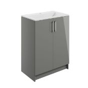 New (D59) Volta 600mm 2 Door Floor Standing Vanity Unit Inc. Basin - Light Grey. RRP £380.99...