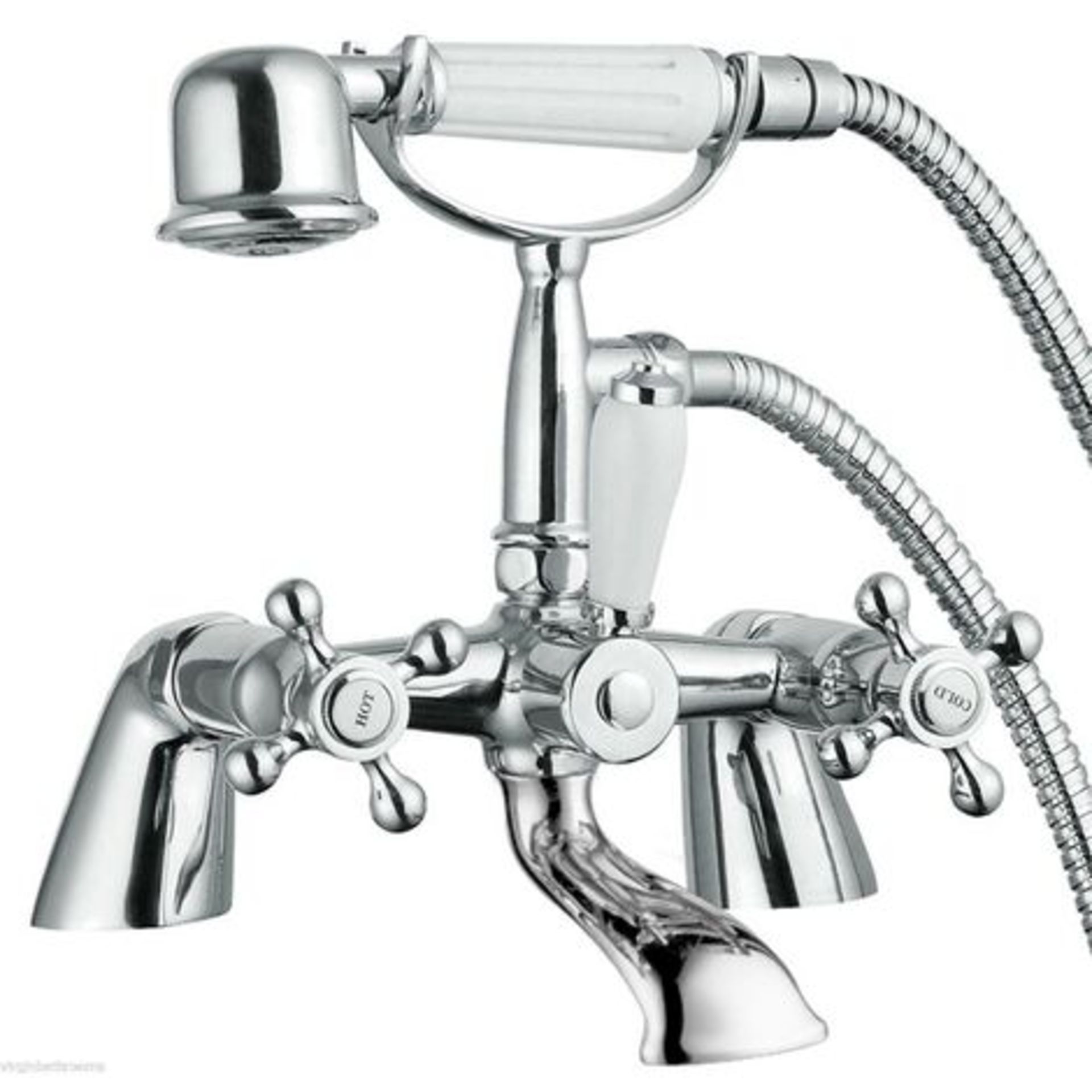 New (P90) Edwardian Traditional Chrome Bath Shower Mixer Tap Classic Ceramic Handle. This Edwa...