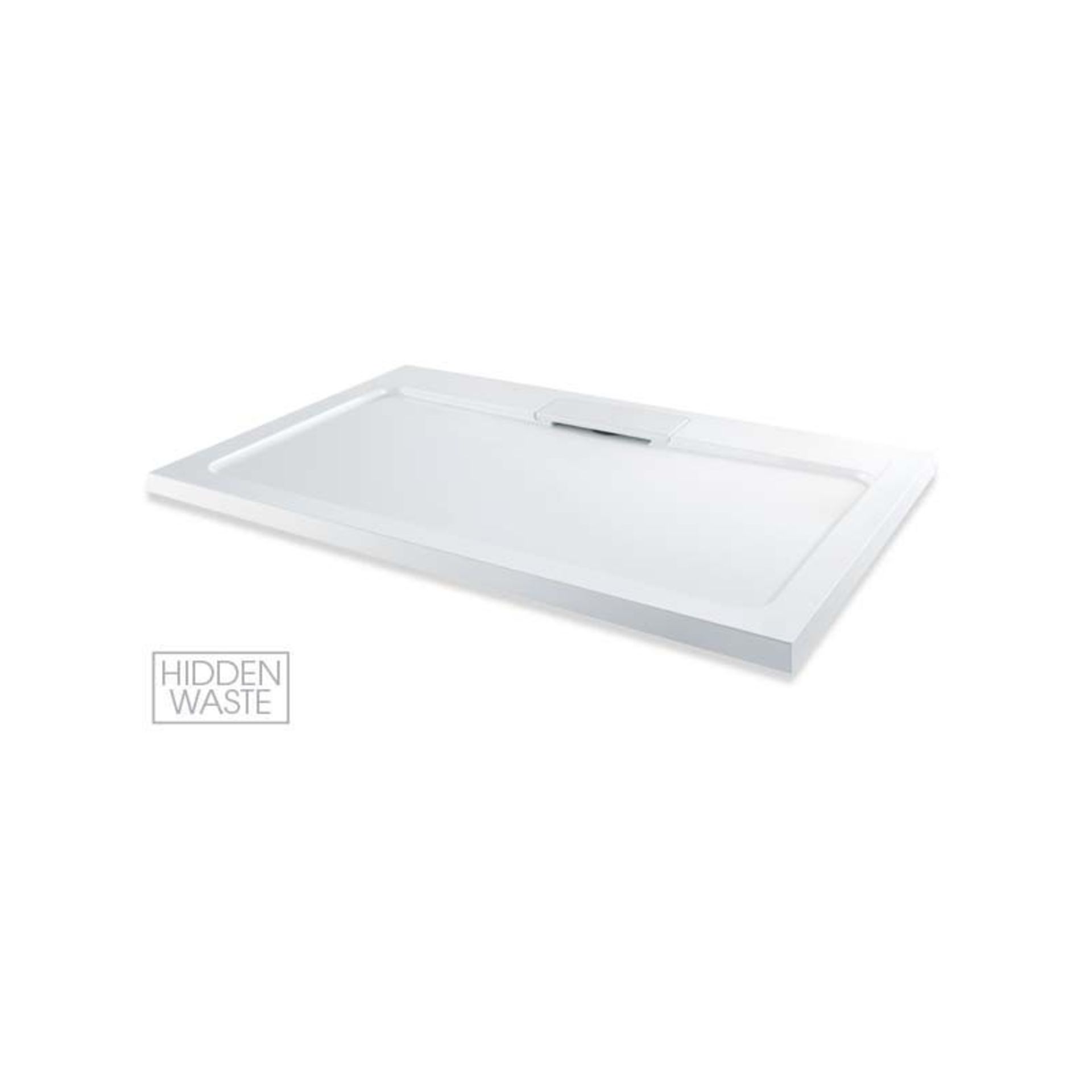 New 1200x800mm Luxe Ultra Slim Stone Shower Tray Hidden Waste - White. Manufactured In The UK F...