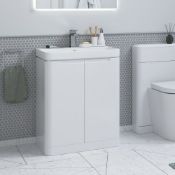 New (E30) Lambra 600mm Two Door Unit And Basin In White. RRP £375.40. Cloakroom Vanity Unit An...