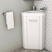 New & Boxed 400mm White Freestanding Vanity Unit With Basin - Apollo. RRP £394.99.Mv836V2.Cle...
