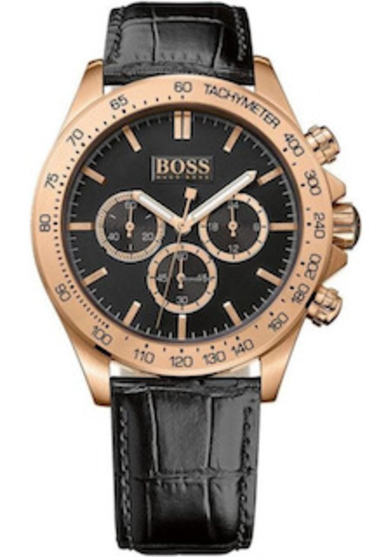 Hugo Boss 1513179 Men's Ikon Rose Gold Bezel Black Leather Strap Chronograph Watch