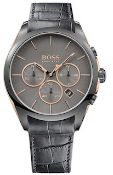 Hugo Boss 1513366 Men's Onyx Grey Leather Strap Quartz Chronograph Watch