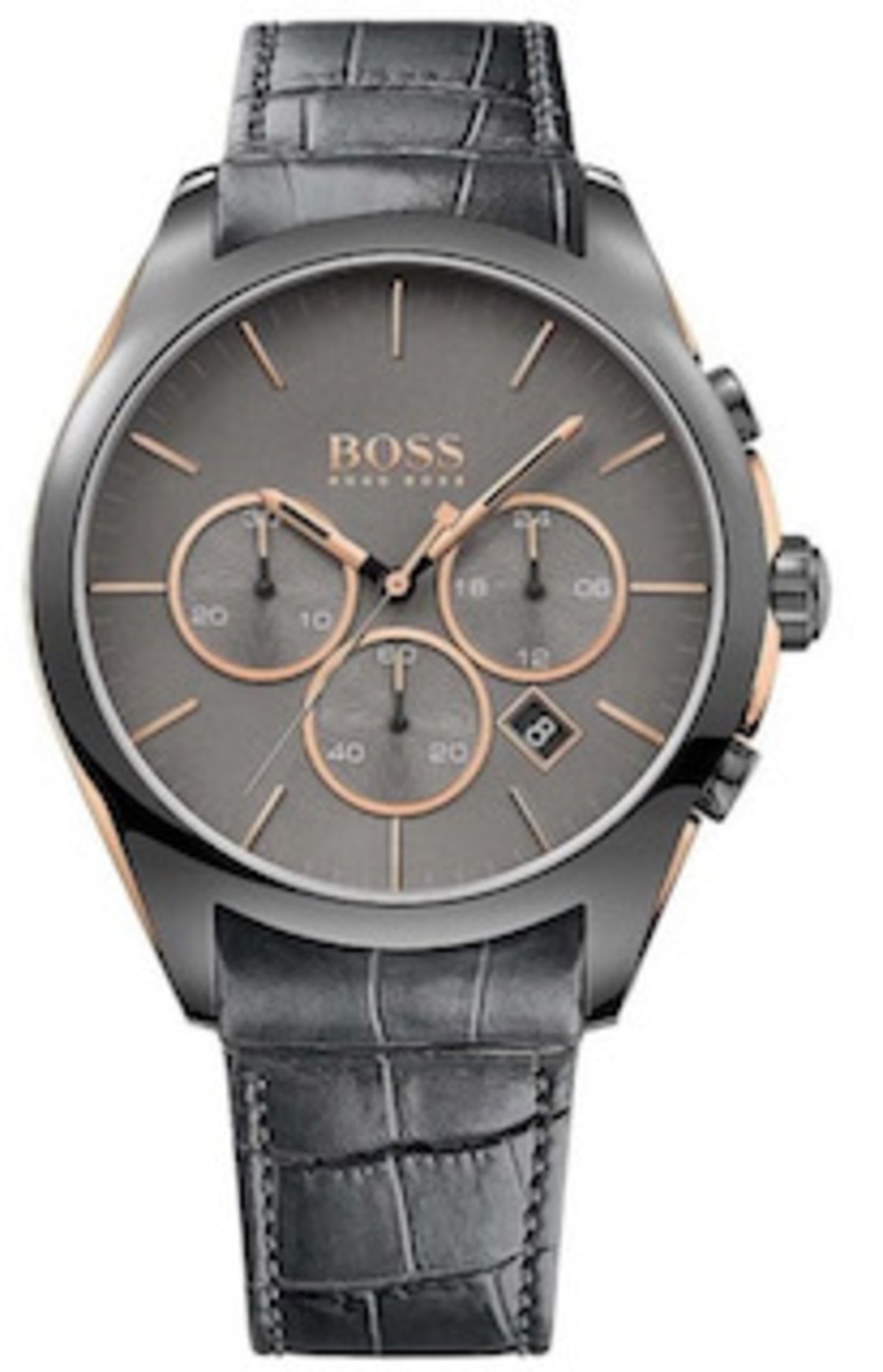 Hugo Boss 1513366 Men's Onyx Grey Leather Strap Quartz Chronograph Watch