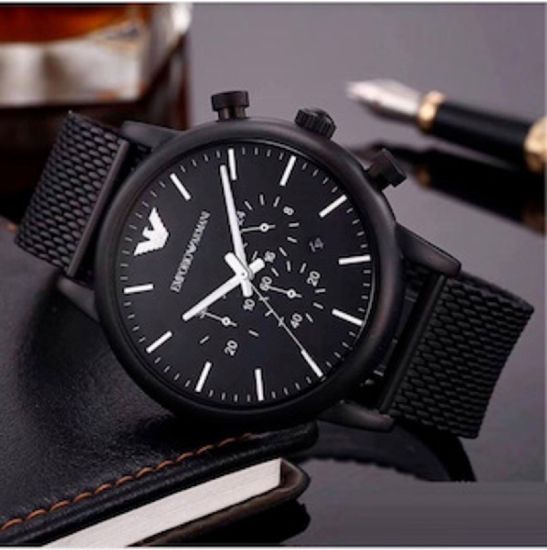 Emporio Armani AR1968 Men's Black Mesh Band Quartz Chronograph Watch - Image 6 of 8