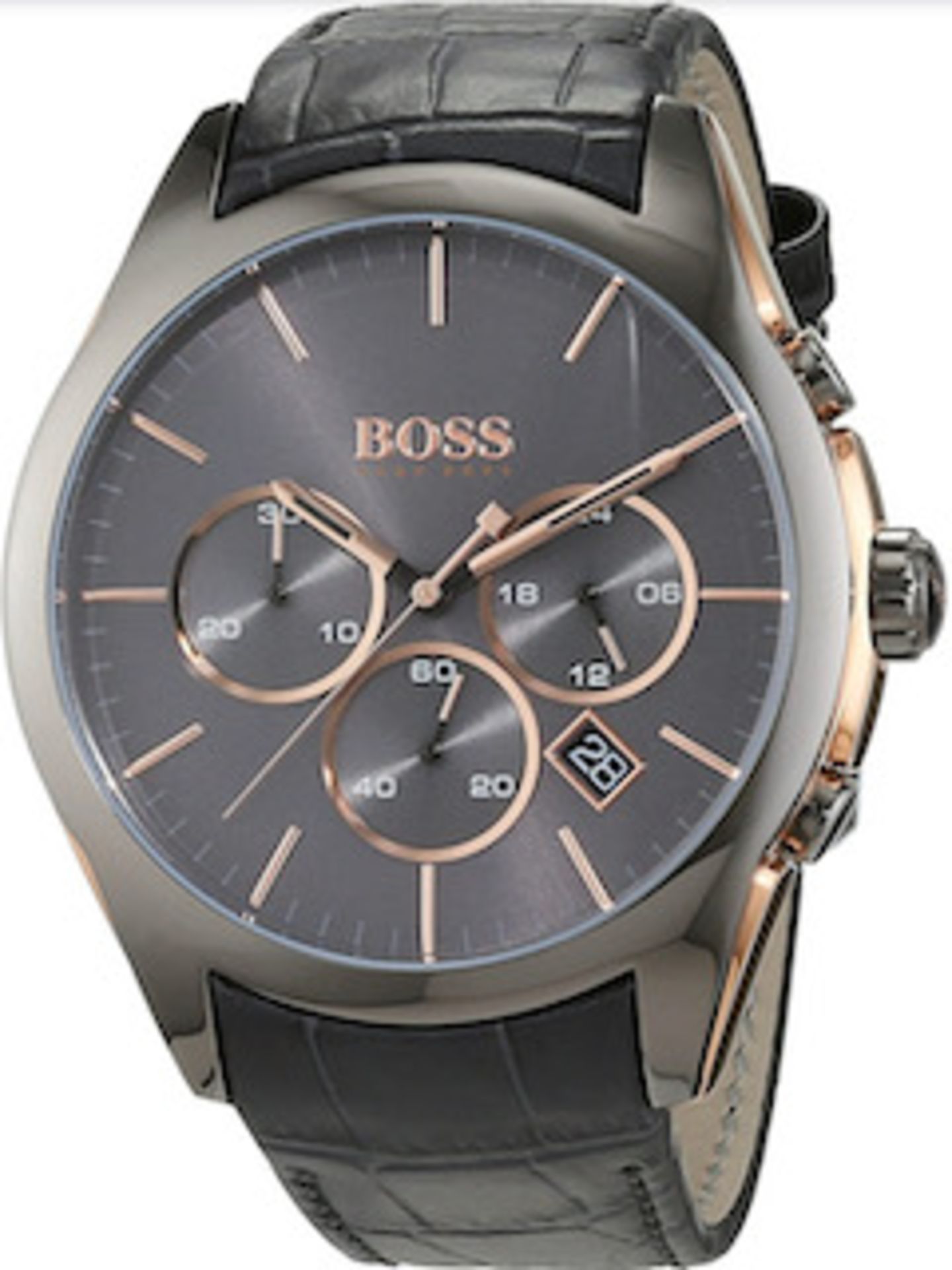 Hugo Boss 1513366 Men's Onyx Grey Leather Strap Quartz Chronograph Watch - Image 2 of 4