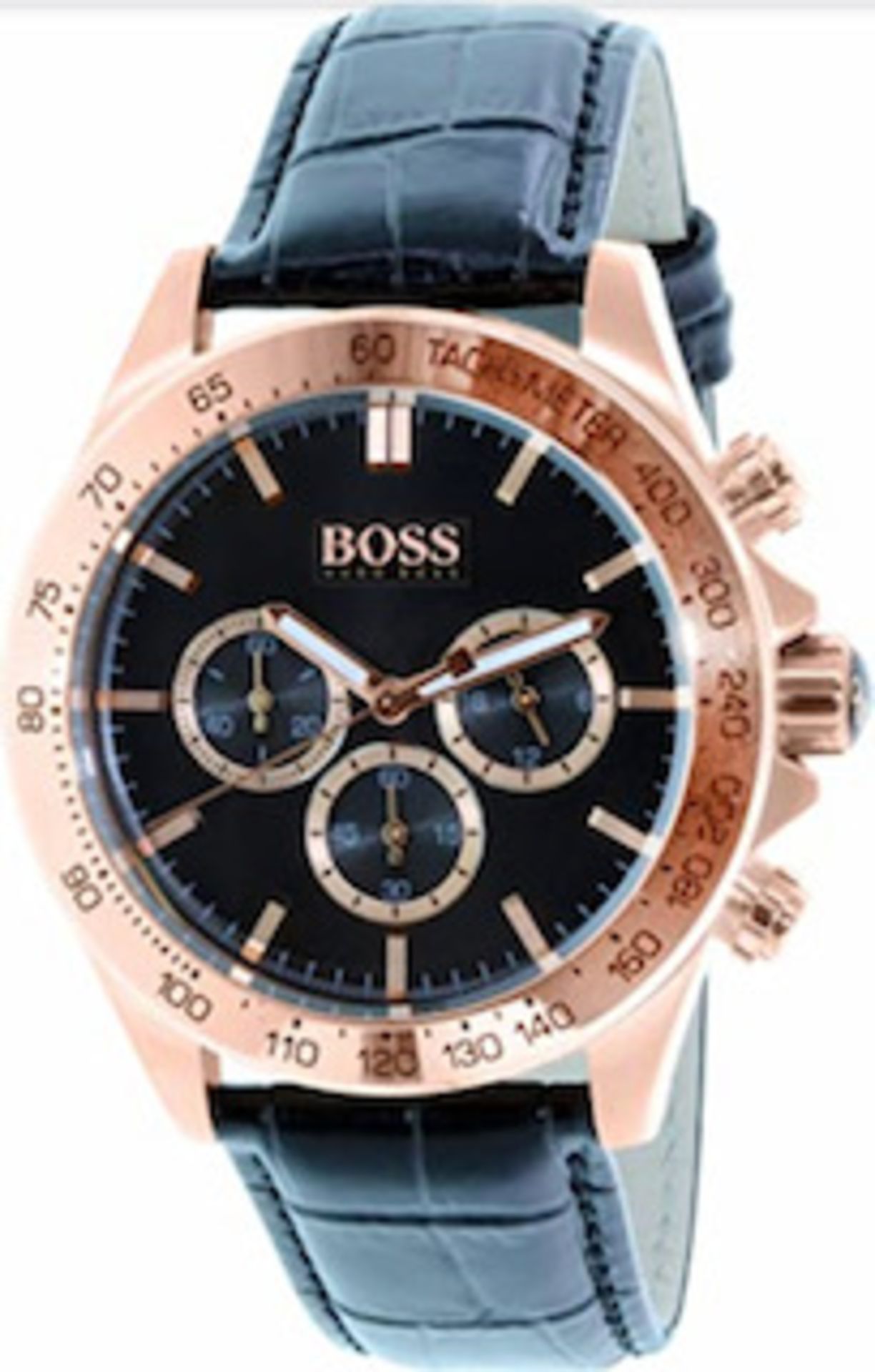 Hugo Boss 1513179 Men's Ikon Rose Gold Bezel Black Leather Strap Chronograph Watch - Image 7 of 8