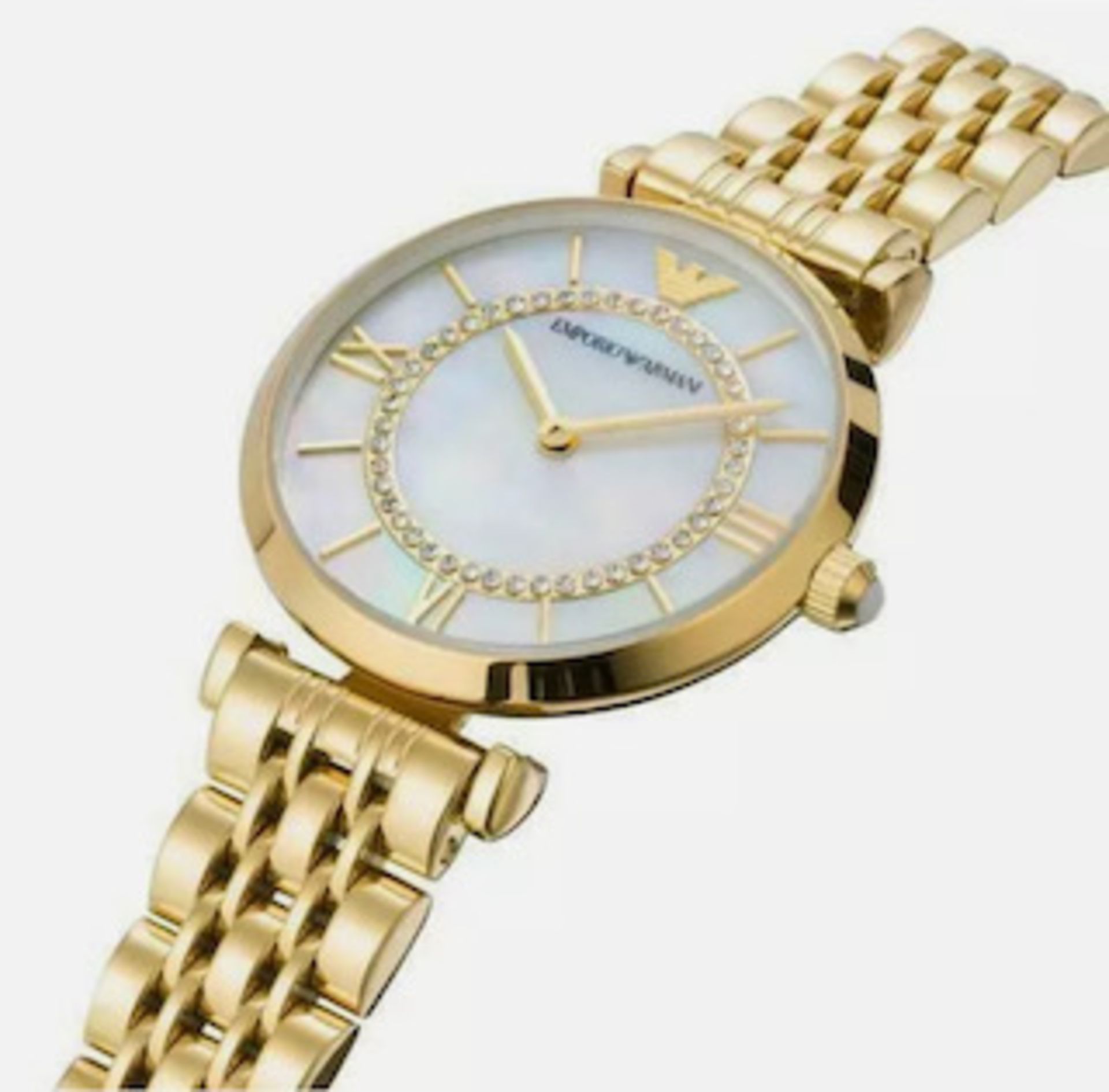 Emporio Armani AR1907 Ladies Mother Of Pearl Dial Gold Tone Bracelet Quartz Watch - Image 3 of 6