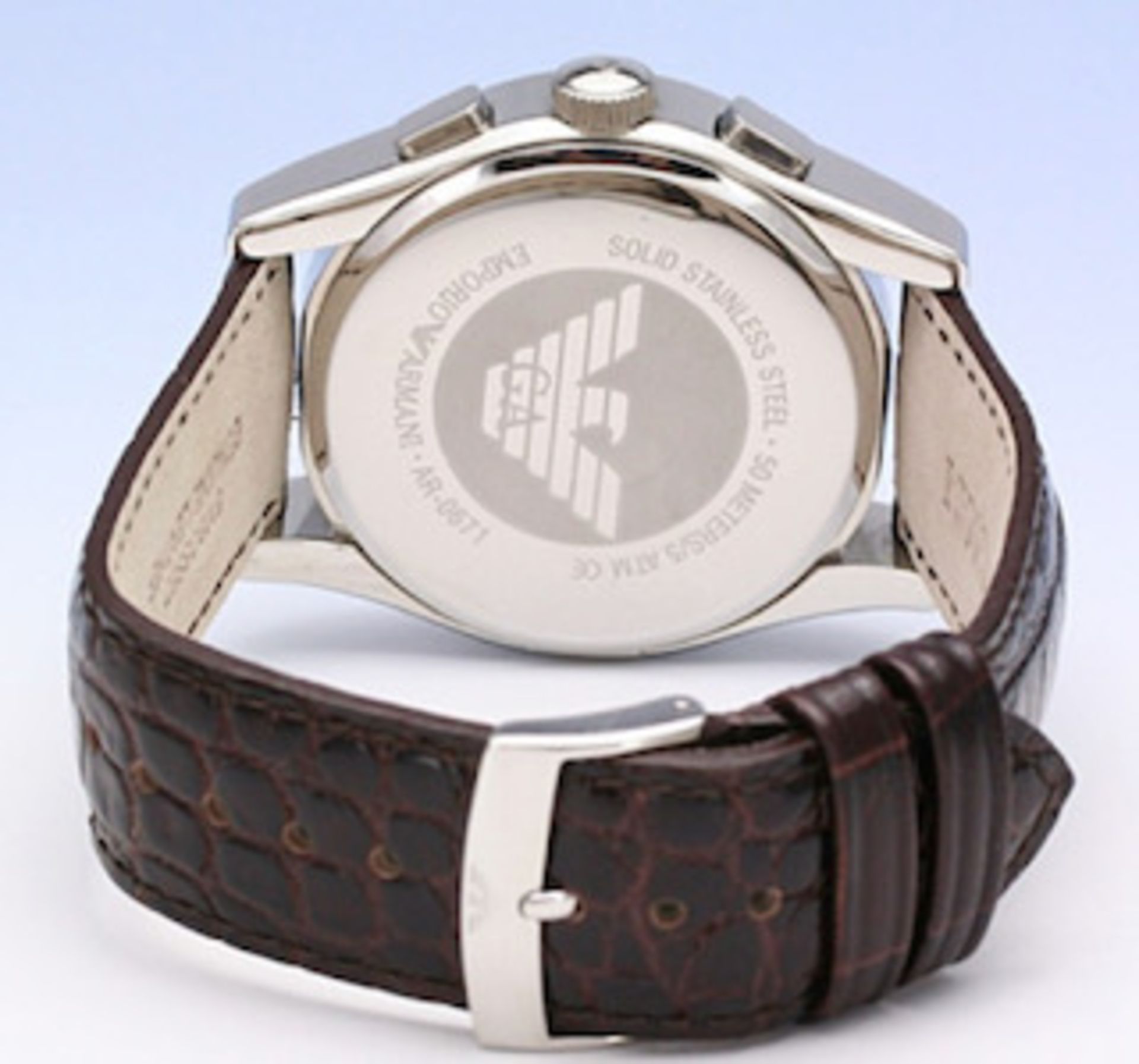 Emporio Armani AR0671 Men's Brown Leather Strap Quartz Chronograph Watch - Image 8 of 9