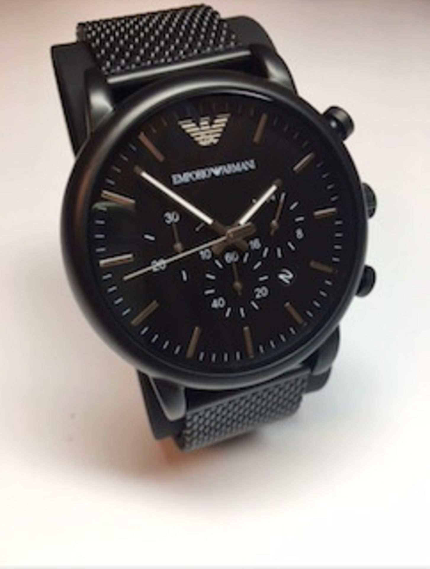 Emporio Armani AR1968 Men's Black Mesh Band Quartz Chronograph Watch - Image 5 of 8