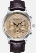 Emporio Armani AR2433 Men's Renato Brown Leather Strap Chronograph Watch