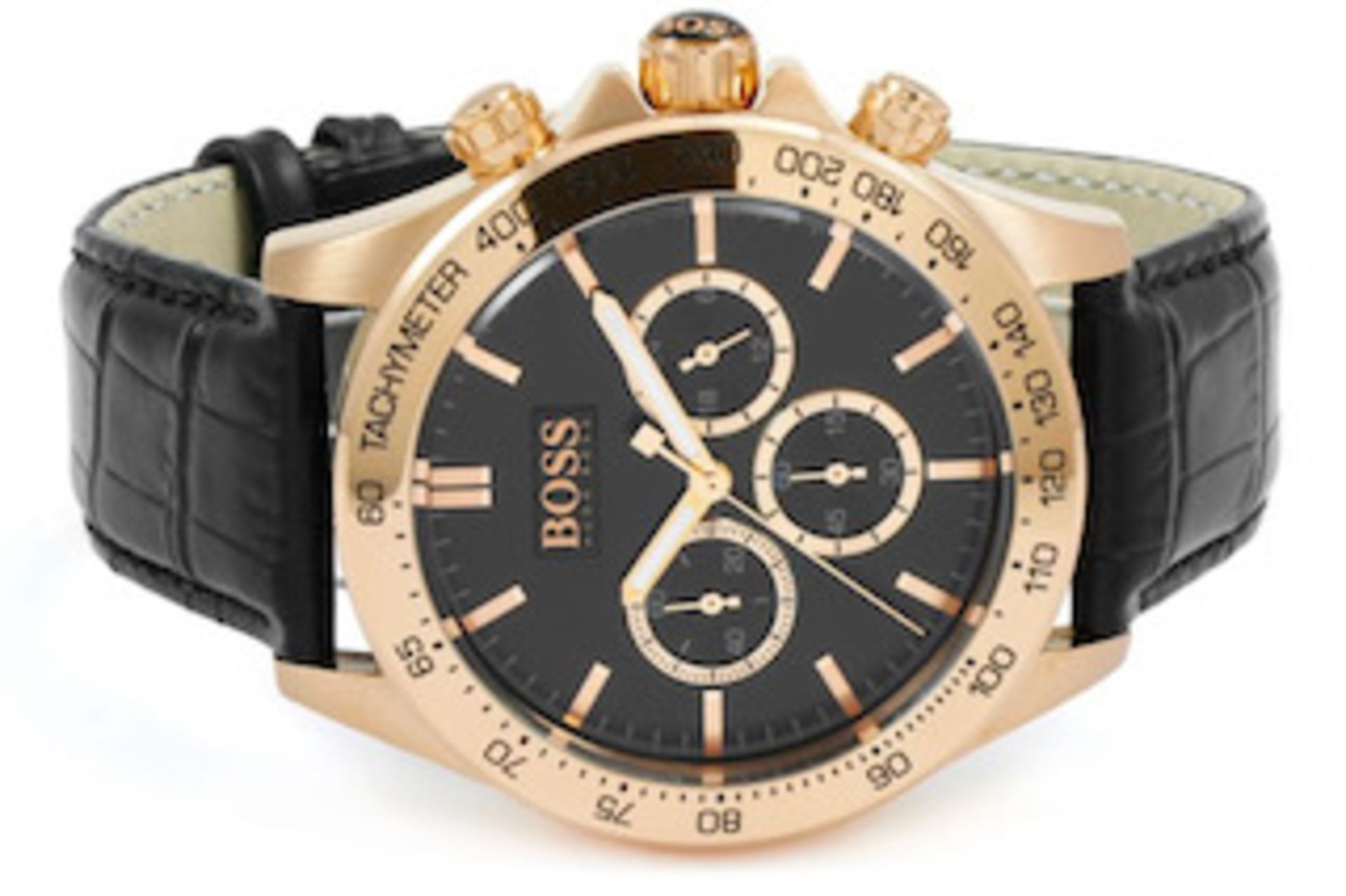 Hugo Boss 1513179 Men's Ikon Rose Gold Bezel Black Leather Strap Chronograph Watch - Image 3 of 8
