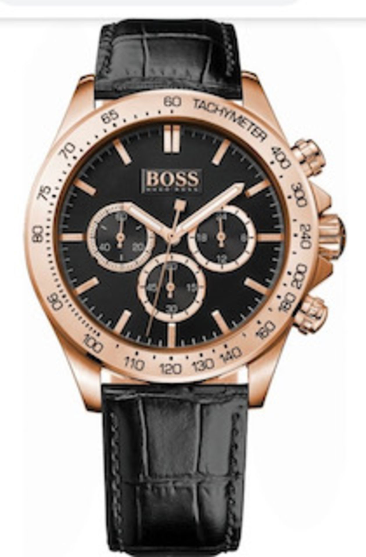 Hugo Boss 1513179 Men's Ikon Rose Gold Bezel Black Leather Strap Chronograph Watch - Image 2 of 8