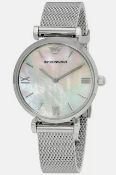 Emporio Armani AR1955 Ladies Silver Mesh Band Quartz Designer Watch