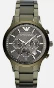 Emporio Armani Ar11117 Men's Khaki Green Link Bracelet Quartz Chronograph Watch